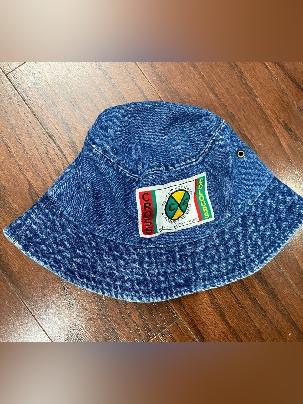 Cross Colours Denim Blue Bucket Hat Old School Logo Patch Hip Hop Size L/XL